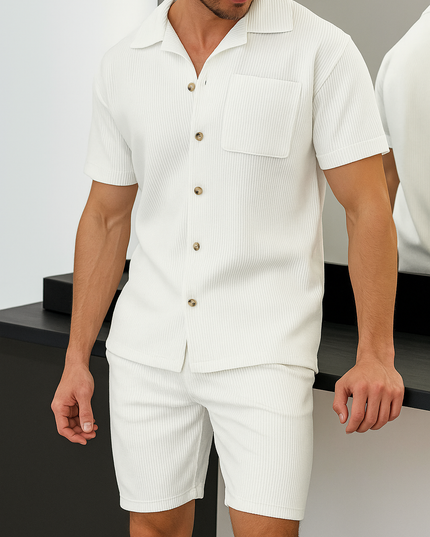 Men's Full Size Button Up Top and Shorts Set Plus Size