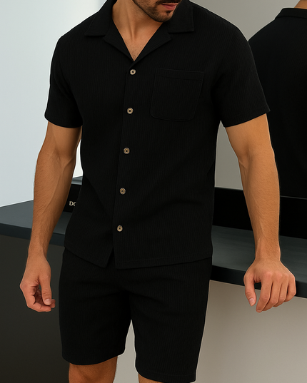 Men's Full Size Button Up Top and Shorts Set Plus Size