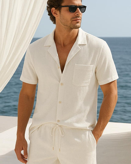 Men's Full Size Button Detail Short Sleeve Top and Shorts Set Plus Size