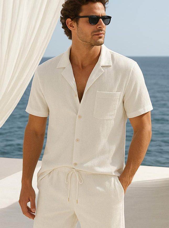 Men's Full Size Button Detail Short Sleeve Top and Shorts Set Plus Size