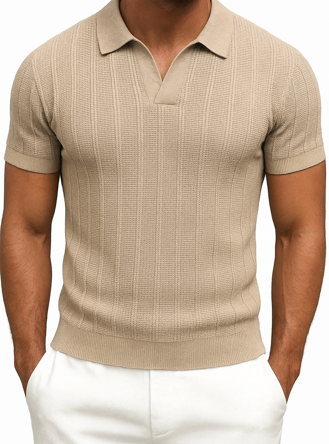 Men's Full Size Textured Collared Neck Short Sleeve Polo Plus Size