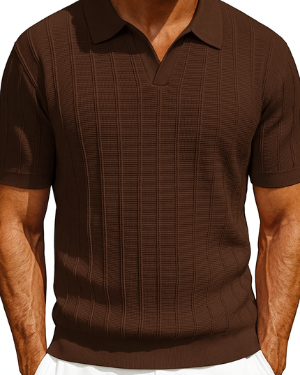 Men's Full Size Textured Collared Neck Short Sleeve Polo Plus Size