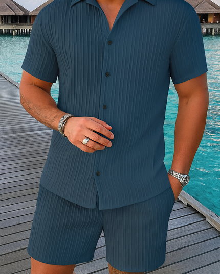 Men's Full Size Button Down Short Sleeve Shirt and Shorts Set Plus Size