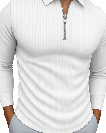 Men's Full Size Zip Detail Long Sleeve Polo Plus Size