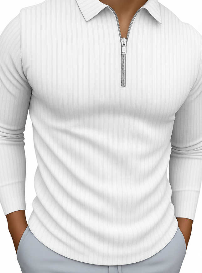 Men's Full Size Zip Detail Long Sleeve Polo Plus Size