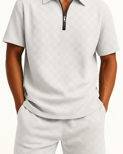 Men's Full Size Quarter Zip Short Sleeve Top and Shorts Set Plus Size