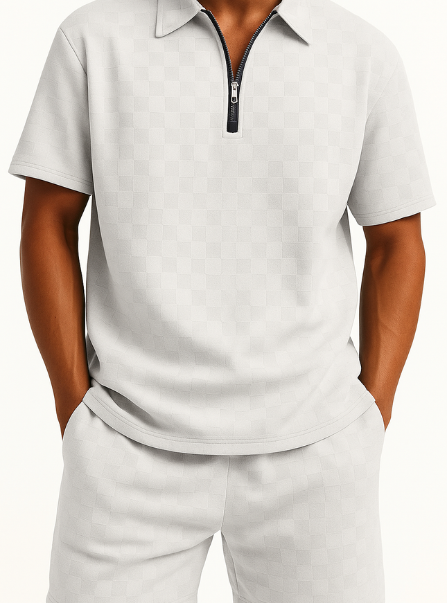 Men's Full Size Quarter Zip Short Sleeve Top and Shorts Set Plus Size