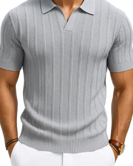Men's Full Size Textured Collared Neck Short Sleeve Polo Plus Size